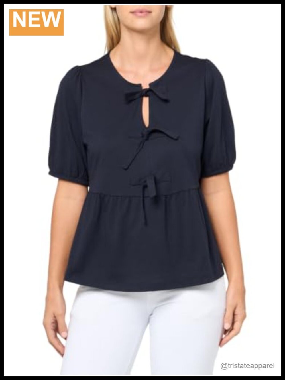 Nautica Women's Peplum Top Short Sleeve Bow Tie Cotton Modal